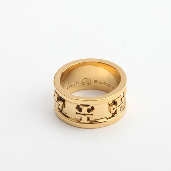 Tory Burch GOLD Metallic Raised Logo Ring - Picture 6 of 13